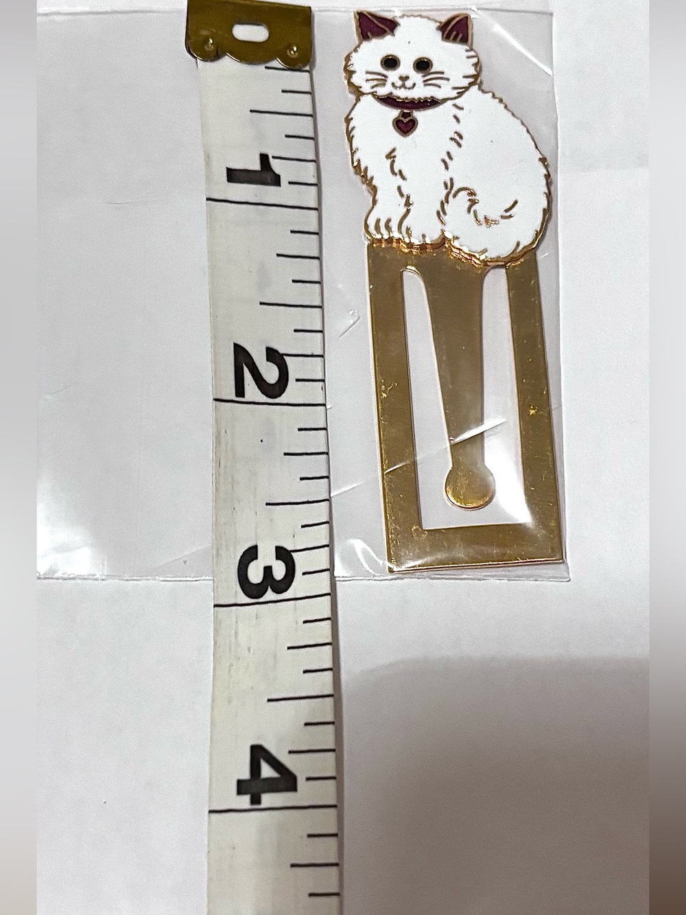 White Cat Bookmark Clip Enamel Gold Metal Finish for Notebooks Journals Planners
